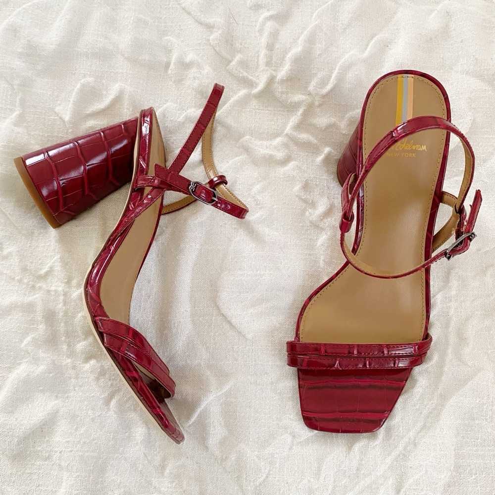 Sam Edelman Red Croc-Embossed Block Heel Sandals